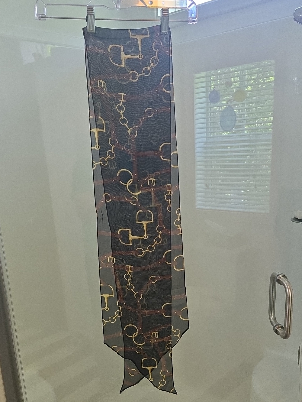 Ralph Lauren SilkLuxury Black and Gold Chain-Print Scarf